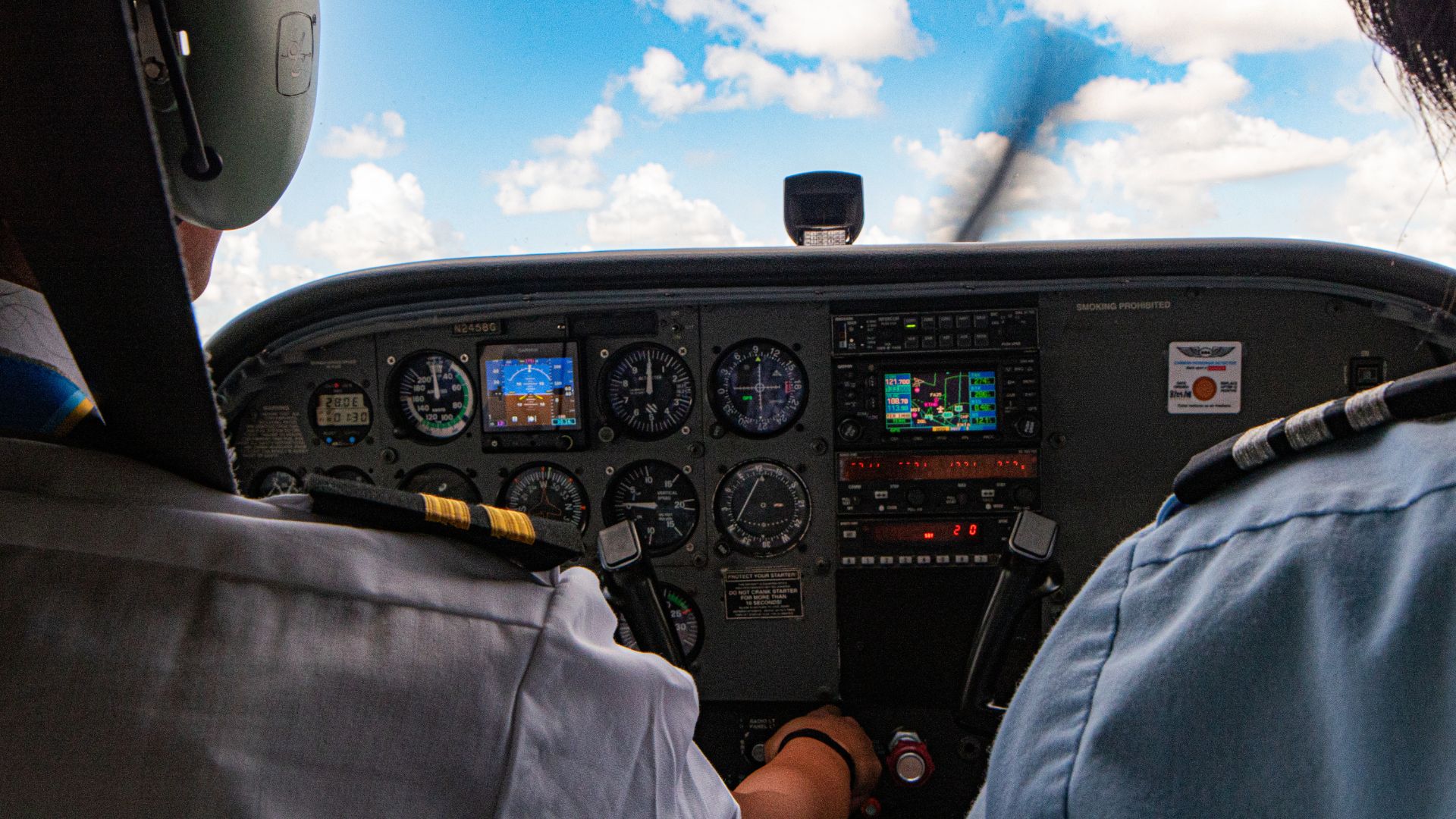 Student cockpit view during a training flight
